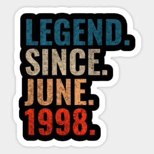 Legend since June 1998 Retro 1998 birthday shirt Sticker